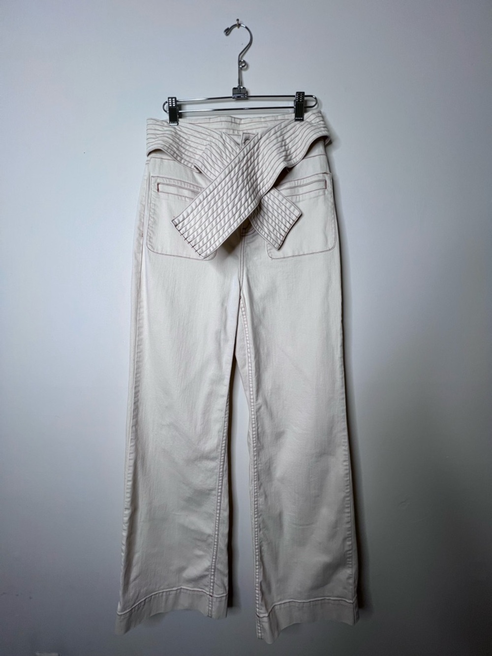 Ulla Johnson Cream Quilted-Panel Wide-Leg Pants